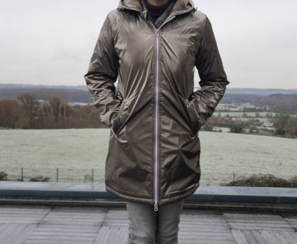 Laura Jo - Imperméable long doublé en fausse fourrure couleur bronze