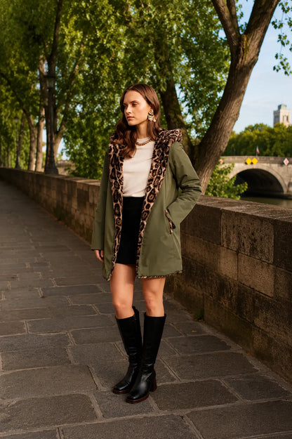 Parka Réversible Fourrée Kaki & Léopard