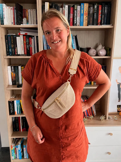 Sac Banane Velours Côtelé – Crème Doré