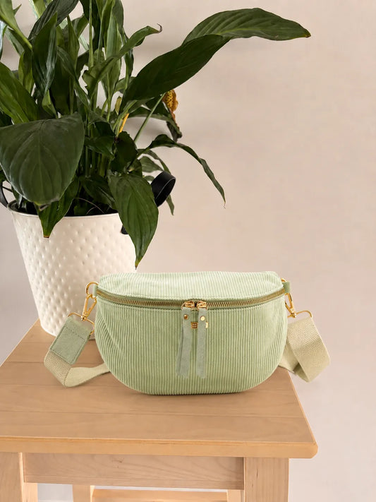 Sac Banane Velours Côtelé – Vert Menthe