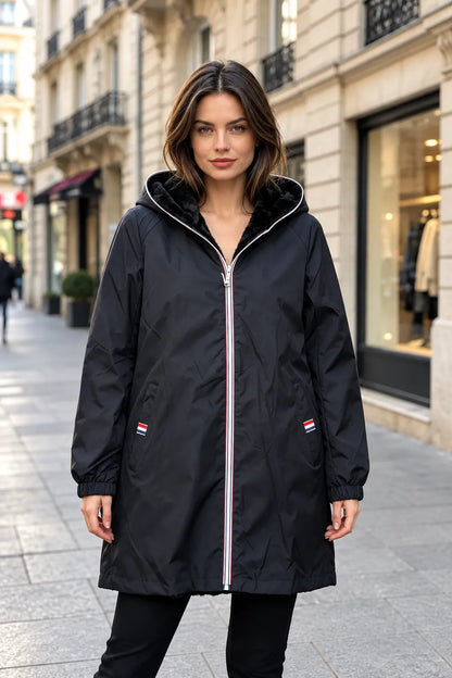 Manteau réversible entièrement fourré noir femme