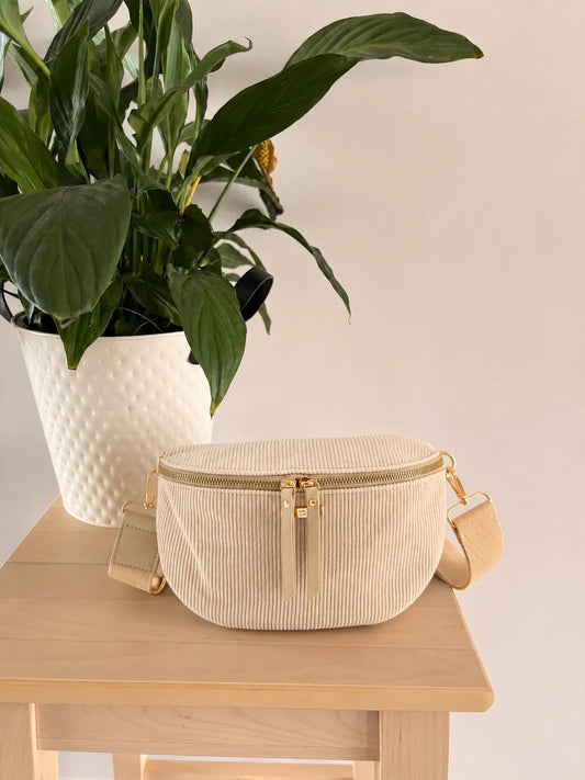 Sac Banane Velours Côtelé – Crème Doré