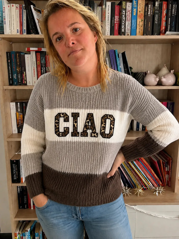Pull en maille femme CIAO gris marron