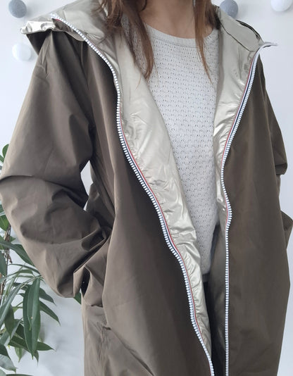 Melya Melody - Manteau léger long réversible imperméable kaki marron doré