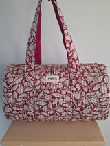 Sac polochon femme en coton matelassé Toile de Jouy couleur Bordeaux et blanc