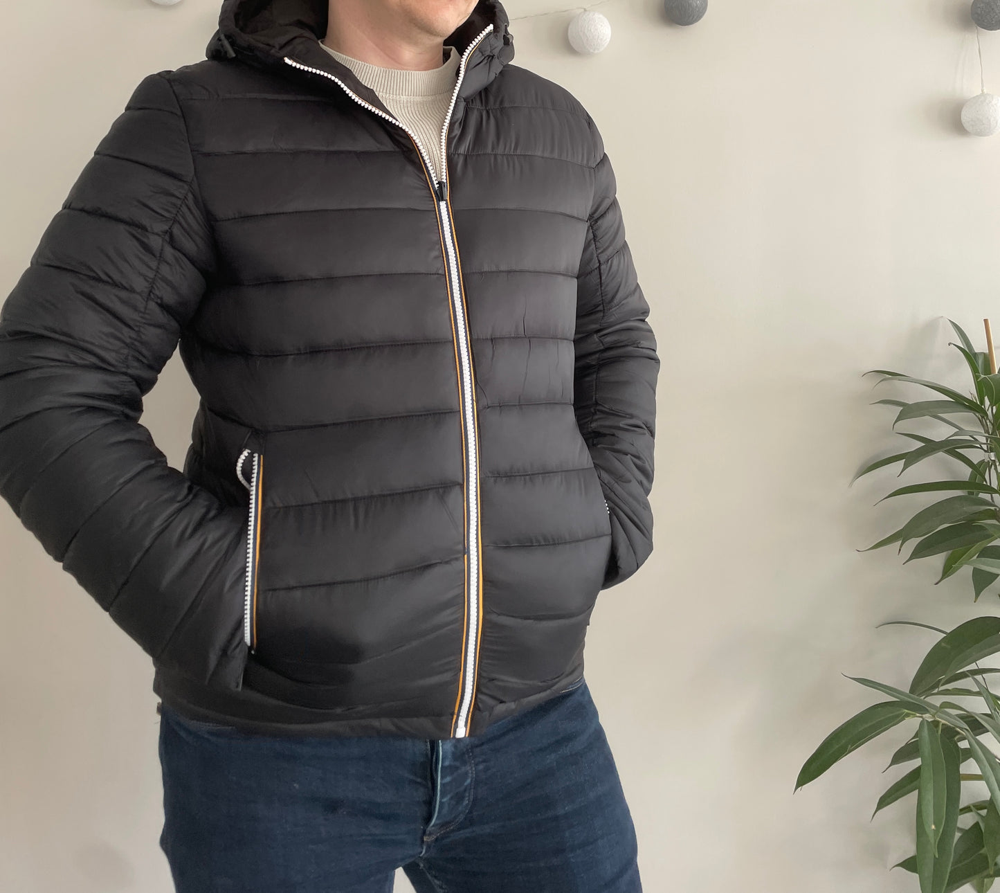 Doudoune à capuche HOMME courte imperméable et réversible matelassé noir