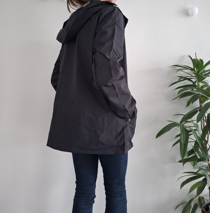 Manteau imperméable réversible mi-long léger Noir/doré