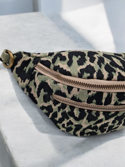 Nouveautés - Sac banane en tissu à motif léopard vert 2 poches