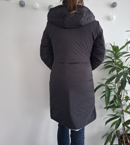 Doudoune manteau imperméable long noir réversible matelassé argenté