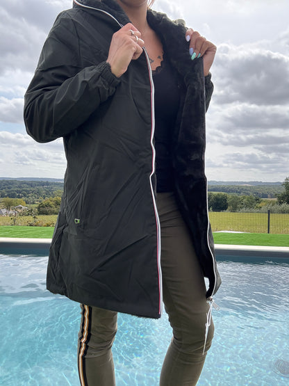 New Lolo - Manteau long kaki réversible imperméable fourré fausse fourrure - Curvy