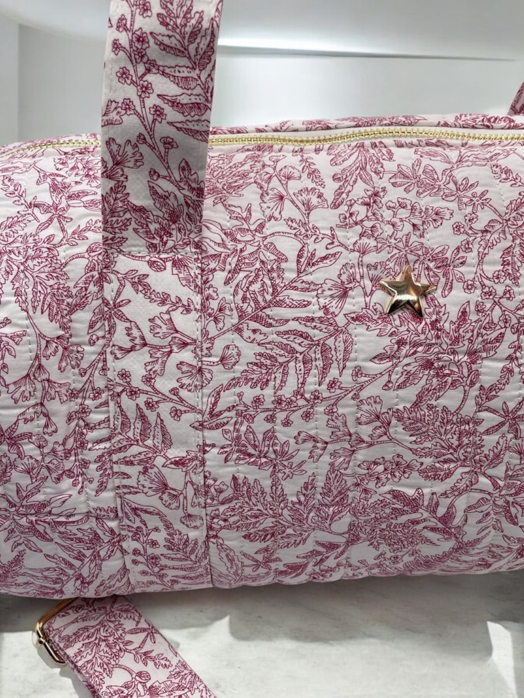 Sac polochon coton matelassé toile de jouy rouge