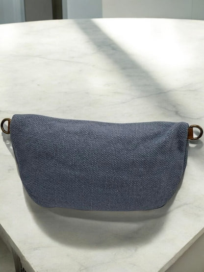 Sac banane en jute bleu clair 2 poches doubles curseurs