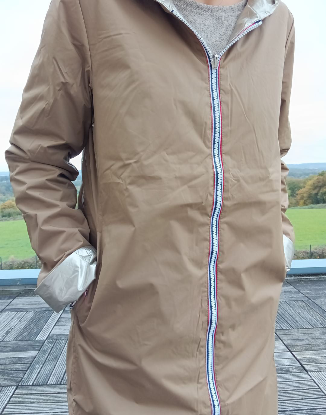 Imperméable réversible long mi-saison garnissage ouate Marque Laura Jo Camel / Doré