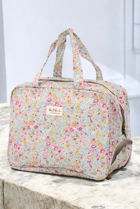 Sac polochon week-end  motif liberty floral multicolore avec des motifs rose et orange
