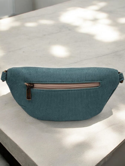 Sac banane en velours côtelé une poche bleu turquoise