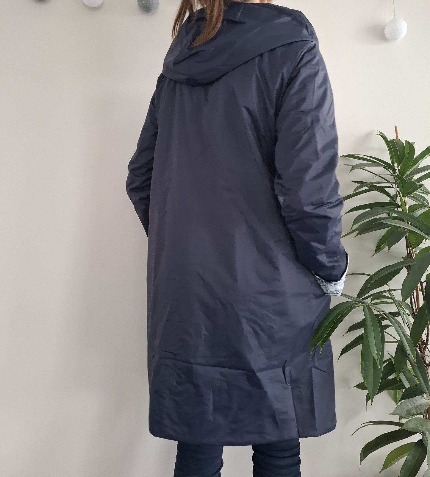 Laura Jo - Imperméable bleu marine réversible motif jungle long mi-saison garnissage ouate