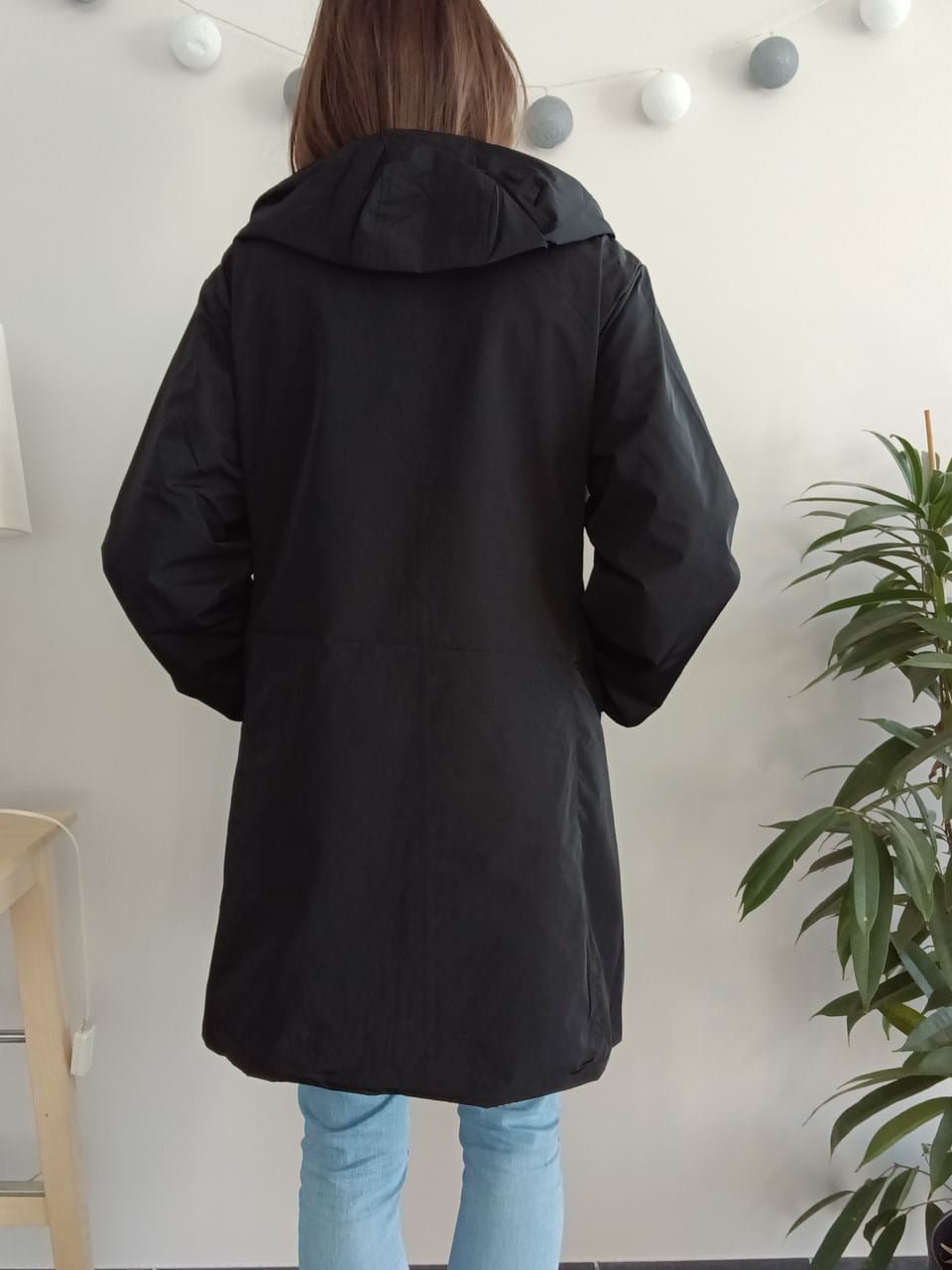 Melya Melody - Manteau long mi cuisses réversible et imperméable léger noir doré léopard