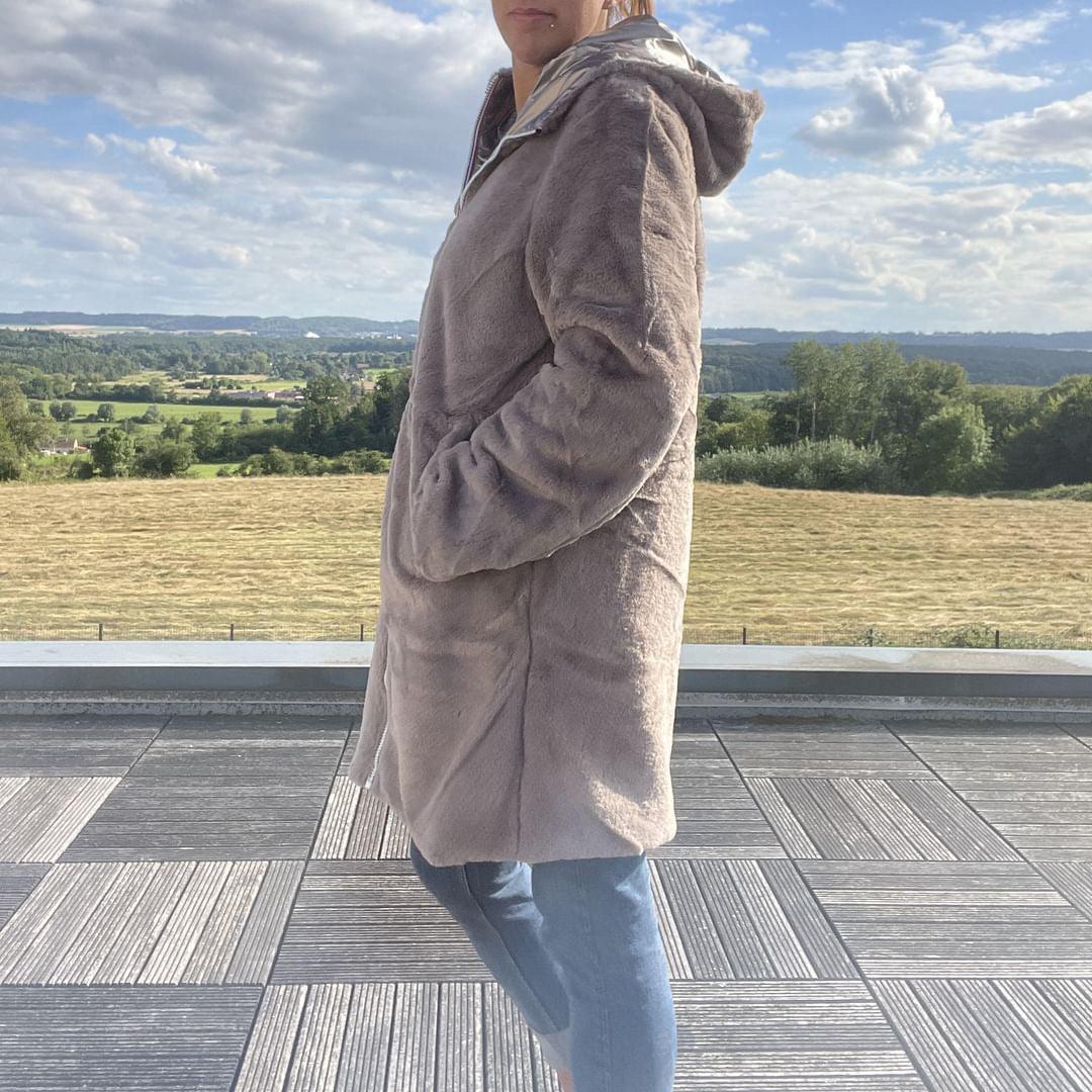 Melya Melody - Manteau long fourré fausse fourrure réversible imperméable bronze - Curvy