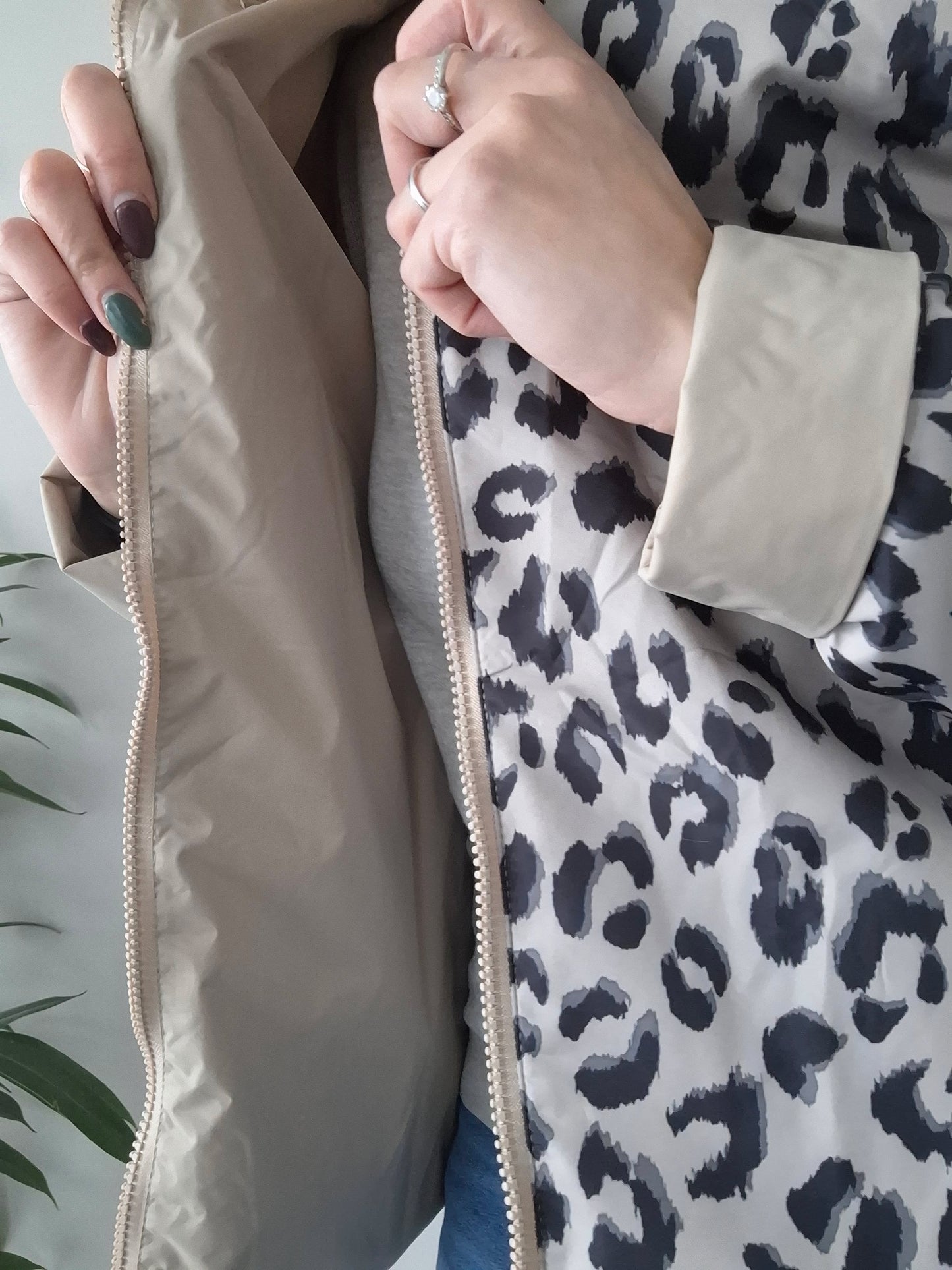 Laura Jo - Manteau Imperméable beige réversible motif léopard court garnissage ouate mi-saison