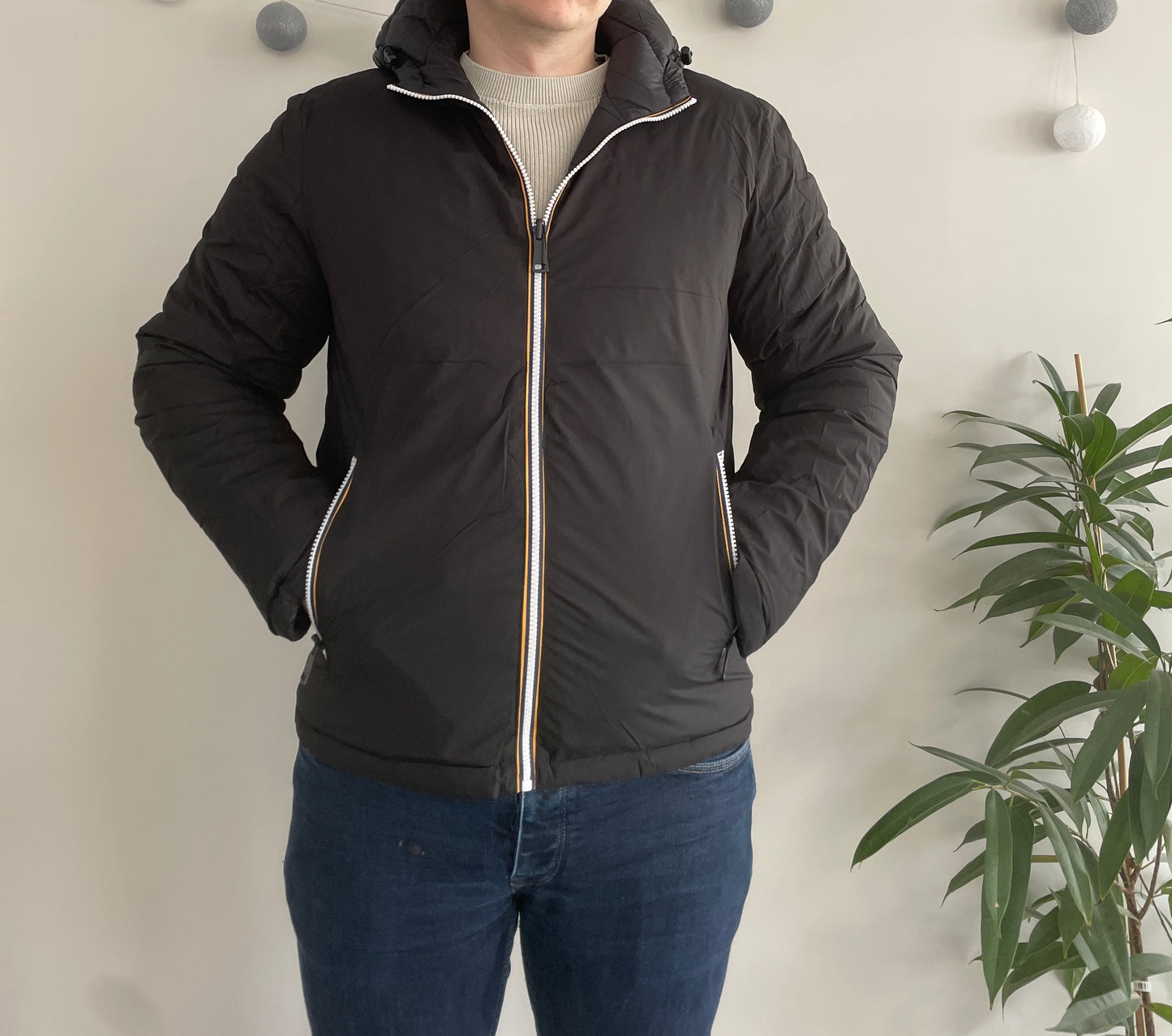 Doudoune à capuche HOMME courte imperméable et réversible matelassé noir