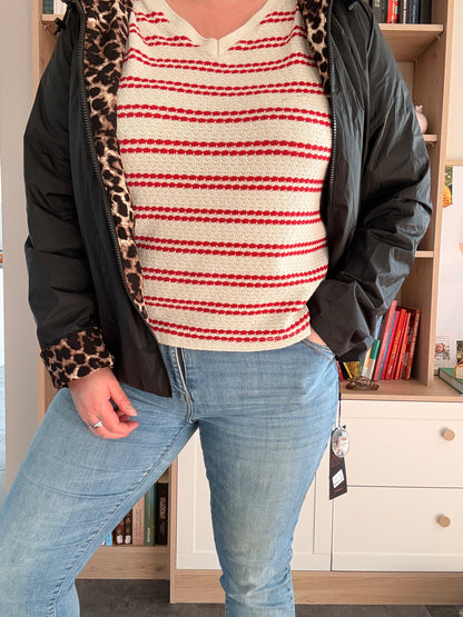 Laura Jo - Imperméable noir réversible léopard court mi-saison garnissage ouate