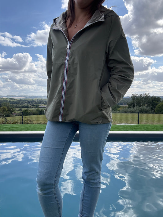 Melya Melody - Manteau court imperméable kaki réversible doré