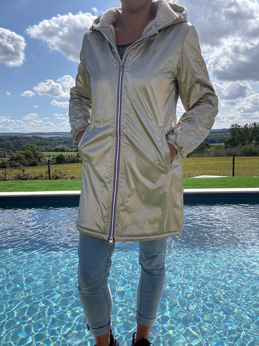 Laura Jo - Imperméable fourré long fausse fourrure doré intérieur sherpa beige
