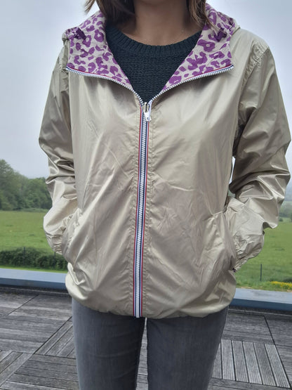 Escandelle - Parka imperméable courte Léopard violet réversible doré