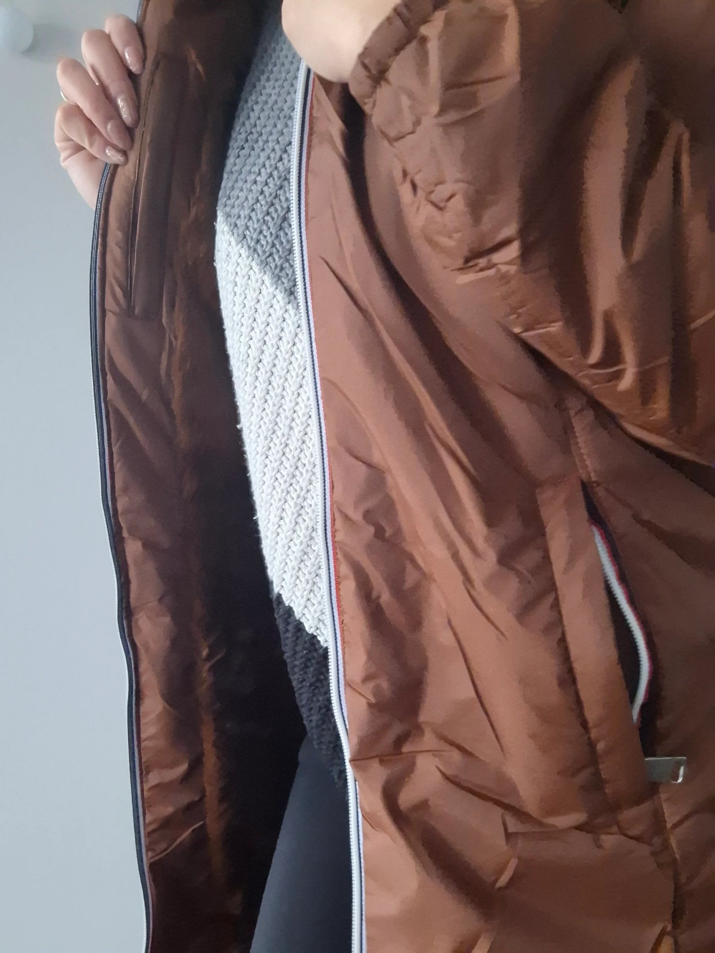 Melya Melody - Manteau long imperméable fourré fausse fourrure marron chocolat