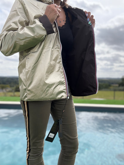 Laura Jo - Imperméable réversible court sans garnissage ouate mi-saison couleur marron chocolat/doré