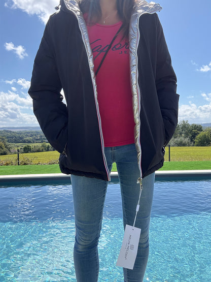Melya Melody - Manteau court réversible et imperméable matelassé noir/doré