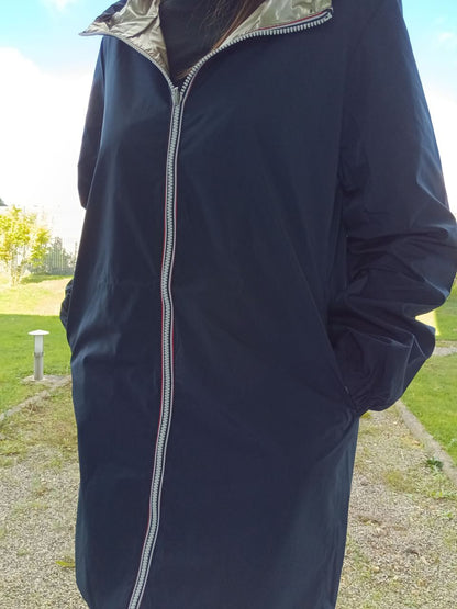 Manteau long réversible imperméable Melya Melody bleu marine/doré Curvy