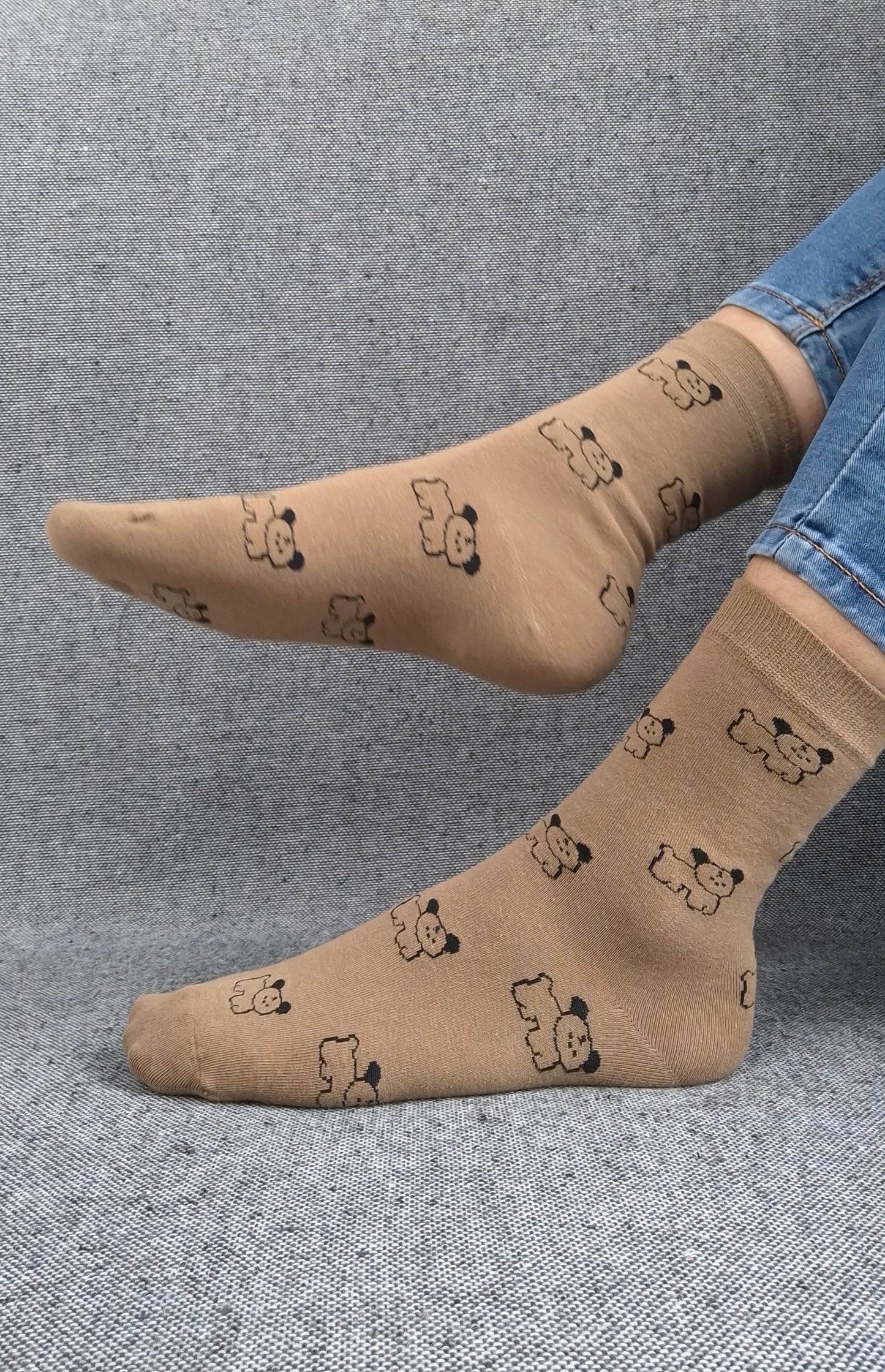 Paire de chaussettes marrons en coton à motifs chiens noirs