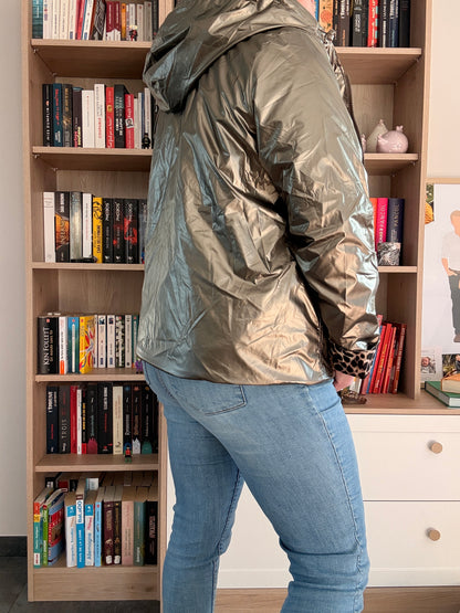 Laura Jo - Imperméable bronze réversible léopard court mi-saison garnissage ouate