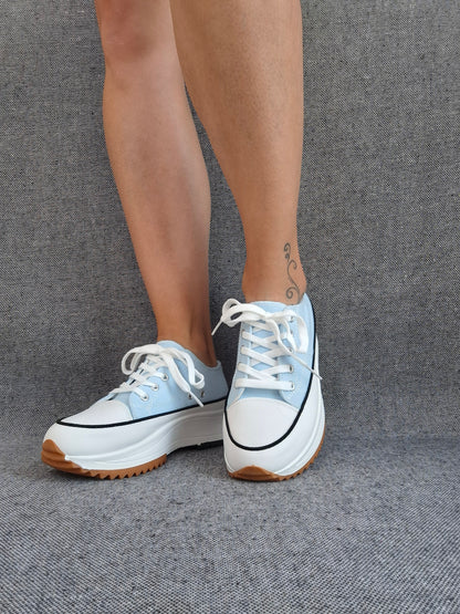 Chaussures baskets basses plate-forme tissu toile bleu