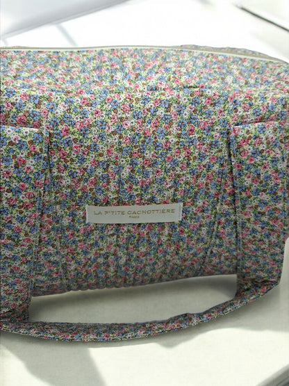 Sac week-end polochon en coton matelassé multicolore liberty fleuri rose bleu et blanc
