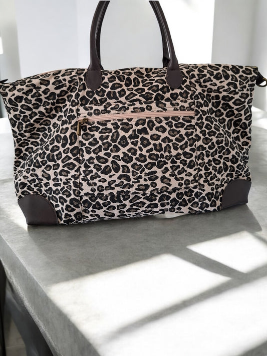 Nouveautés - Grand sac porté épaule imprimé léopard camel noir