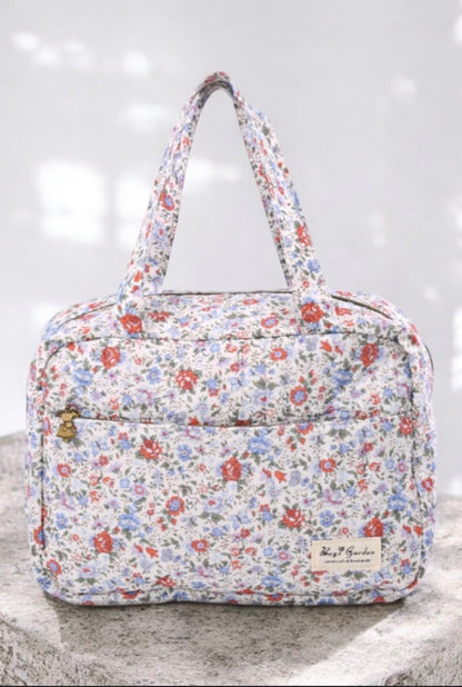 Sac polochon week-end motif liberty fleurs colorées rouge, bleu et violet