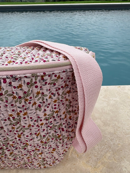 Sac banane en coton matelassé liberty baies rose crème  « La Ptite cachottière »