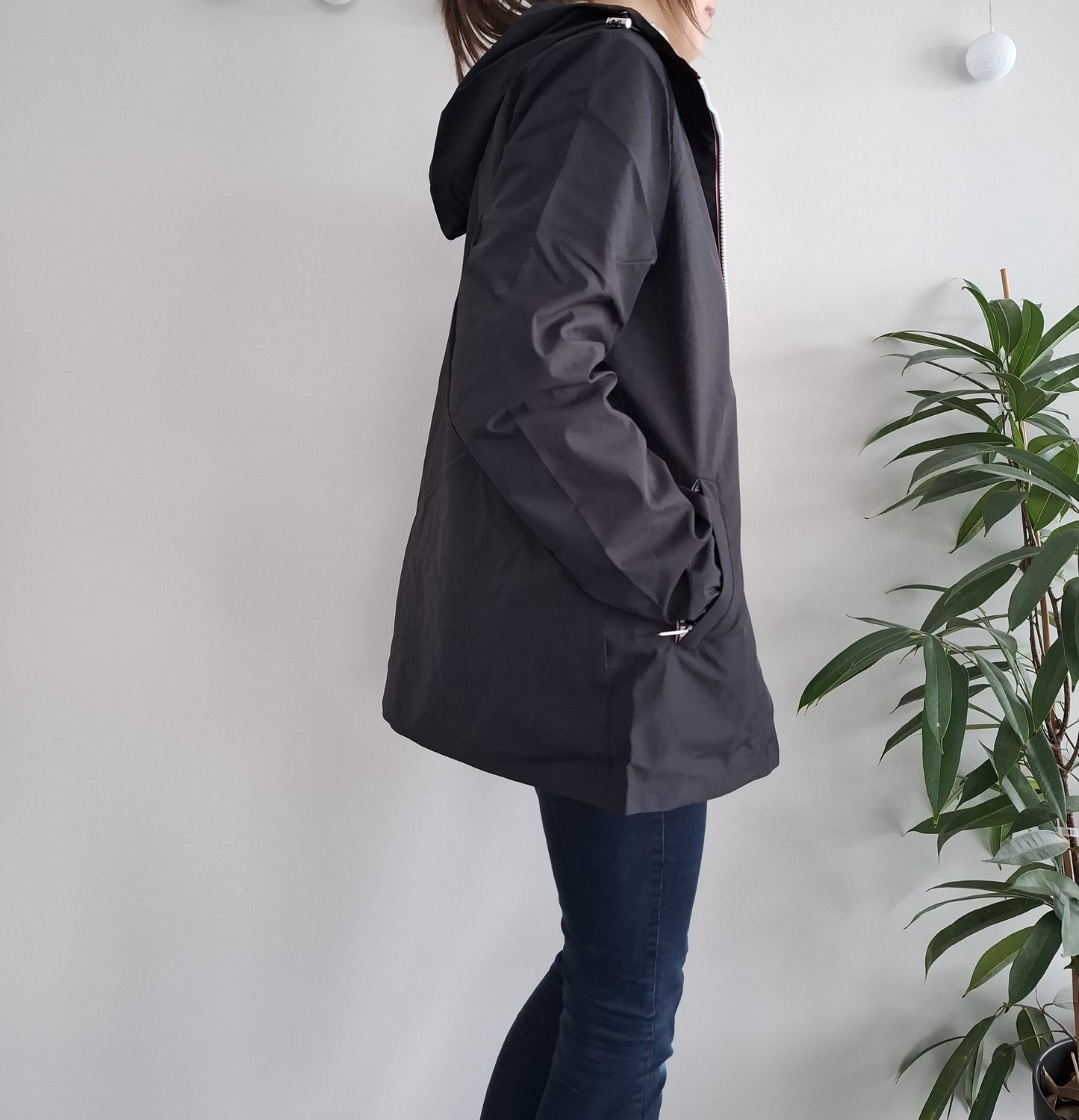 Manteau imperméable réversible mi-long léger Noir/doré