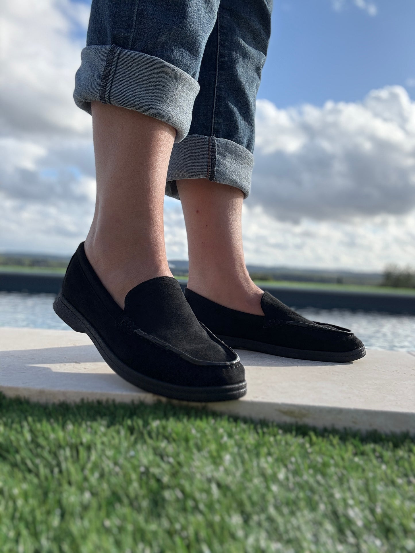 Chaussures mocassins toucher daim noir