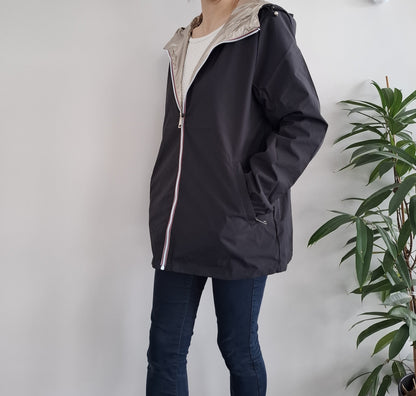 Manteau imperméable réversible mi-long léger Noir/doré