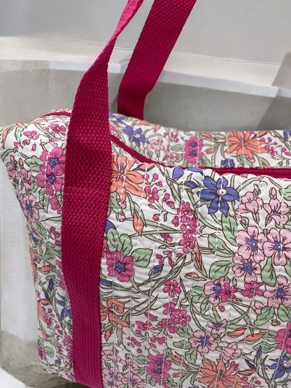 Sac week end voyage coton matelassé liberty rose fuschia