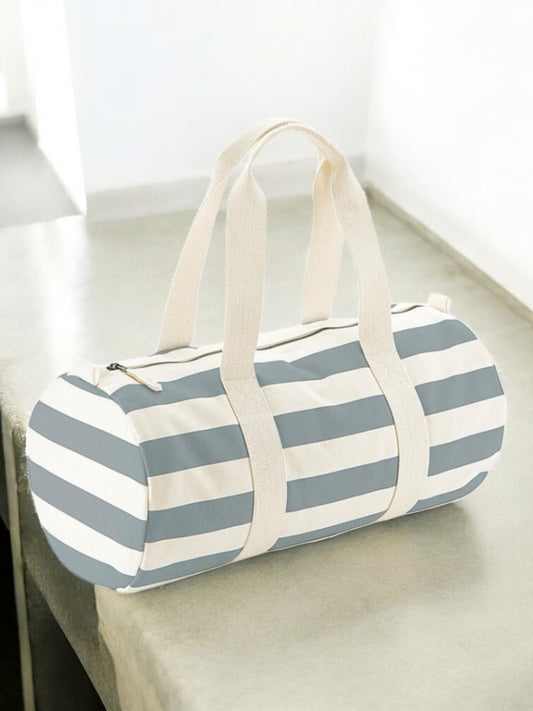 Sac polochon en coton rayé gris et blanc