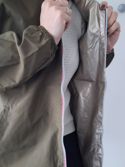 Manteau imperméable réversible mi-long léger Kaki/doré