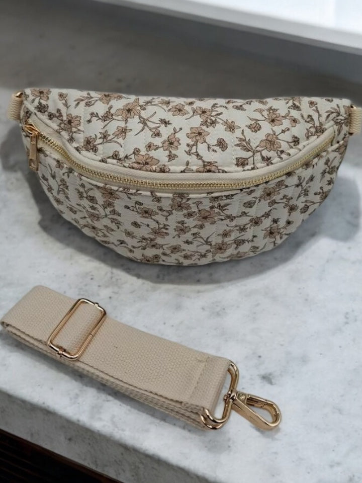 Sac banane coton matelassé liberty motif fleuris beige