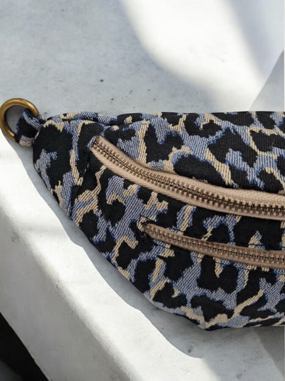 Nouveautés - Sac banane en tissu à motif léopard bleu 2 poches