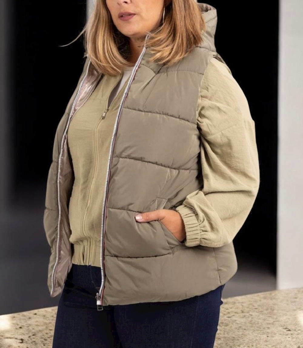 Doudoune matelassé sans manches mat kaki réversible dorée - Curvy
