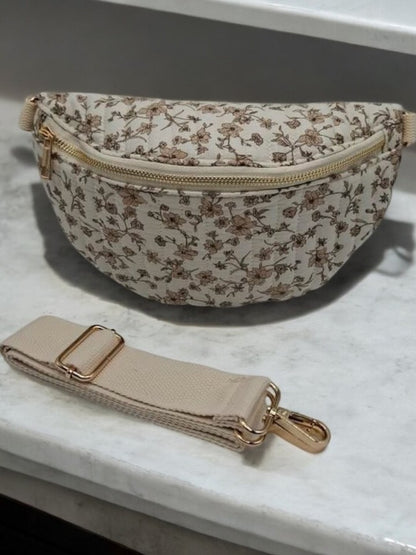 Sac banane en coton matelassé liberty fleuri beige taupe