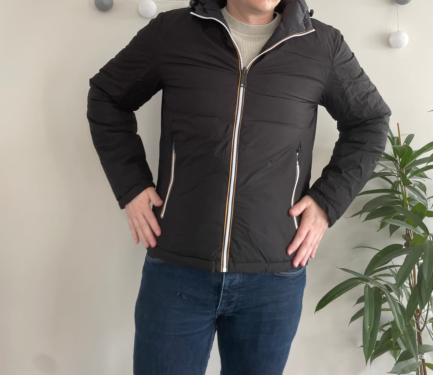 Doudoune à capuche HOMME courte imperméable et réversible matelassé noir